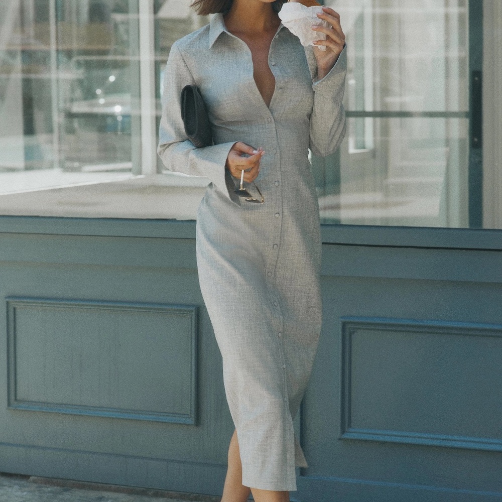 NWT Meshki Dorian Fitted Shirt Midi Dress Size L